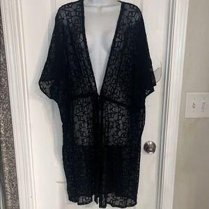 Torrid Size 2 Black Open Knit Lace Kimono Cardigan Swim Cover Up